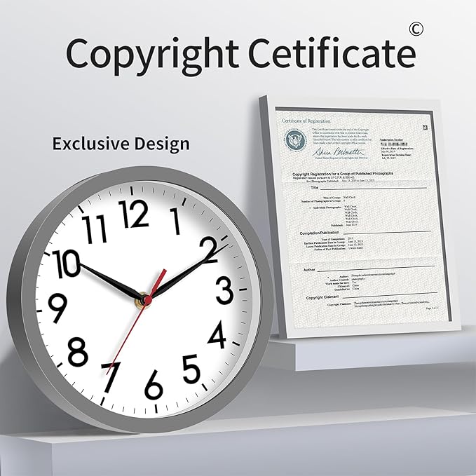 AKCISOT Wall Clock 8 Inch Silent Non-Ticking Modern Clocks Battery Operated - Analog Small Classic for Office, Home, Bathroom, Kitchen, Bedroom, School(Gray)