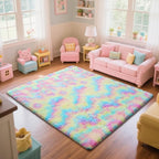 Rainbow Fluffy Rug Shaggy Area Rug, 6x9 Area Rugs for Girls Bedroom, Big Soft Shaggy Bedside Non-Slip Plush Dorm Nursery Kids Carpet Home Decor Aesthetic