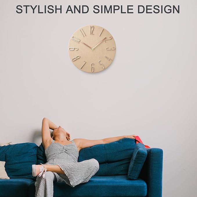 Wall Clock, Silent Clock, Wall Clocks Battery Operated， 12 inch Modern Wall Clock, Suitable for Offices, Living Rooms, Kitchens, Homes, Schools (Beige Without Second Hand)