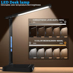 Smart Desk Lamp with Dual USB Charging (Type-C/USB-A) & 2 AC Outlets, Digital Clock, Temperature Display, 5 Color Modes, 5 Brightness, Adjustable - for Office, Bedroom, Dorm Room, Study