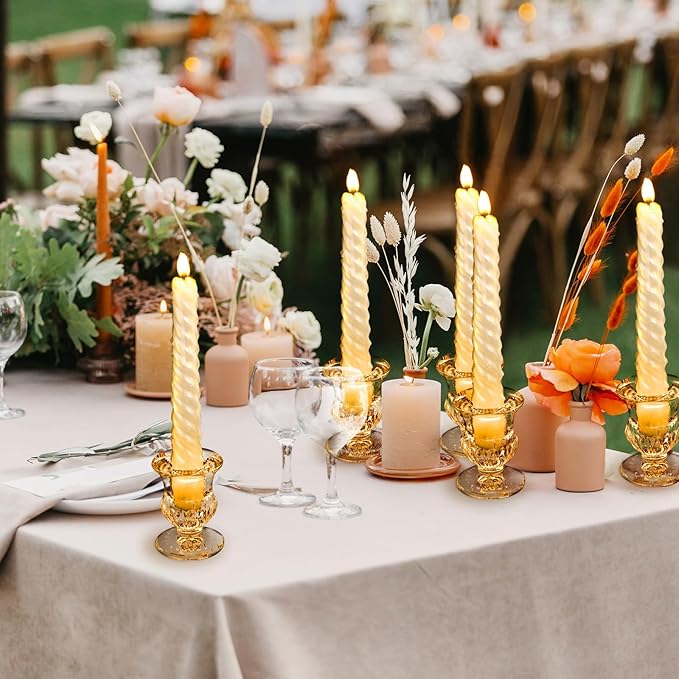 Foaincore 60 Pcs Candlestick Holders Bulk 2.5 Inch Taper Candle Holder for Table Centerpiece Thick Glass Ritual Candle Stand for Wedding Christmas Valentines Festival Party Decorations(Gold)