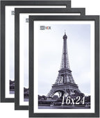VCK 16x24 Poster Frames Set of 3, Black Solid Wood Picture Frame, Textured Exclusive Wall Gallery Frame