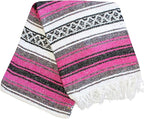Del Mex Classic Mexican Blanket, Large Authentic Woven Falsa Throw (70"x50"), Artisan Southwest Décor for Beach, Yoga, Outdoors (Hot Pink/Fuchsia)