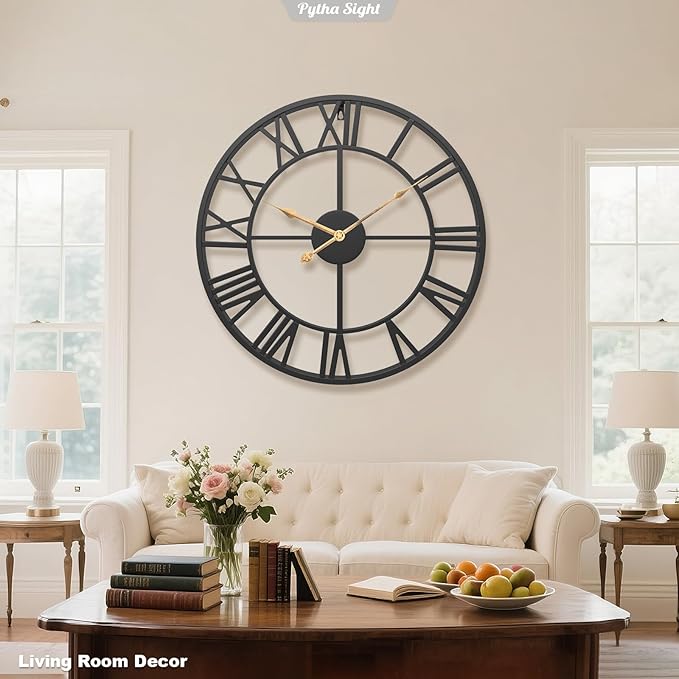 Wall Clock Large for Living Room Decor,18 Inch Decorative Silent Non Ticking Battery Operated Analog Metal Wall Clocks for Kitchen,Bedroom,Office,Dinng Room