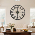 24 Inch Large Oversized Farmhouse Modern Decorative Wall Clock for Living Room,Silent Industrial Big Roman Numerals Vintage Metal Round Wall Clocks for Kitchen,Dinng Room,Office