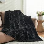 NEWCOSPLAY Super Soft Throw Blanket Black Premium Silky Flannel Fleece 3D Clouds Stylish Jacquard Lightweight Bed Blanket All Season Use 350GSM (Black, Throw(50"x60"))