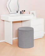 B FSOBEIIALEO Ottoman with Stroage, Round Sherpa Storage Ottoman Stool, Boucle Foot Rest 14.6"x14.6"x17.7"（Grey