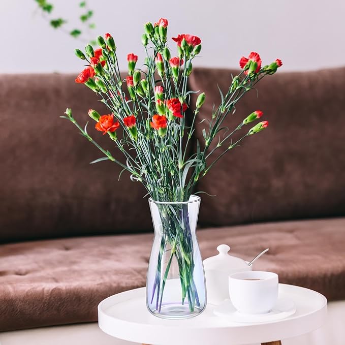 Thenshop 10 Pcs 8'' Tall Clear Flower Vase Wide Mouth Crystal Glass Boho Decorative for Centerpieces Bulk Tall Vase for Flower Bouquets Rustic Home Decor Wedding Housewarming Gift (Neon Clear)