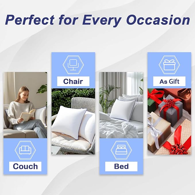 12 x 20 Pillow Insert Set of 2 Indoor Throw Pillow Insert,Rectangle Decorative Pillows Inserts, Throw Pillows for Couch, for Bed,White