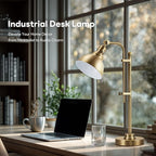 VONLUCE Rustic Desk Lamp Gold Adjustable, Industrial Style Metal Task Lamps 25"-29", Vintage Work Light, Farmhouse Reading Lamp in Brushed Gold Finish, ETL Certificate