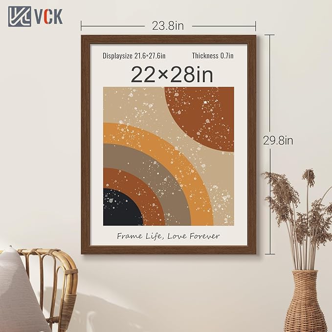 VCK 22x28 Picture Frame 3 Pack, Brown Wood Poster Frame with Exclusive Wood Grain, Wall Mounting Hanging