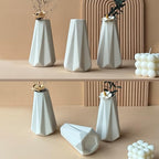 Modern White Small Ceramic Vase Set of 6 for Living Room Bedroom 5.9'' Minimalist Fresh Flower Vases for Home Decor Office Fireplace Centerpieces Nordic Style Gift for Fake Plant 6 Pack