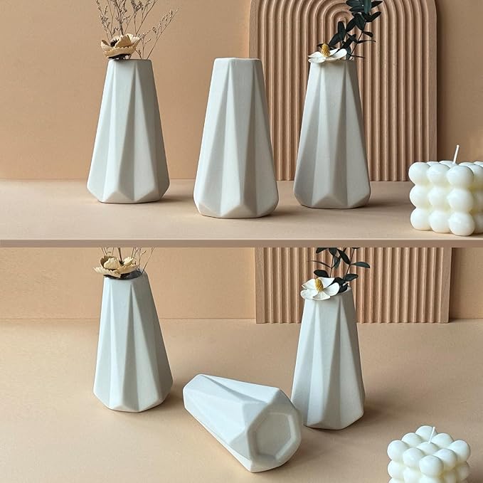 Modern White Small Ceramic Vase Set of 6 for Living Room Bedroom 5.9'' Minimalist Fresh Flower Vases for Home Decor Office Fireplace Centerpieces Nordic Style Gift for Fake Plant 6 Pack