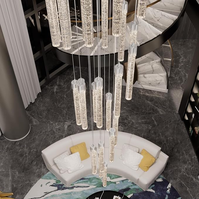 157" Long Light 25-Lights Silver Chandeliers for Entryway High Ceiling Pendant Lights Crystal Drop Light for Living Room Foyer Hallway Staircase