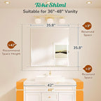 TokeShimi 36x36 Beveled Mirror Frameless Tempered, Rectangle Bathroom Mirror with 1" Beveled Edge, Shatterproof Bathroom Vanity Mirrored Wall Mounted for Living Room, Entryway, Restroom