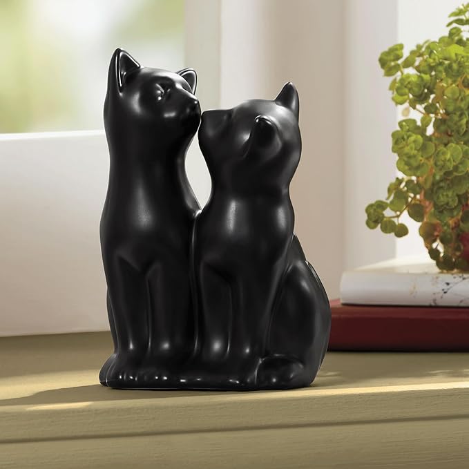 Montgomery Ward Kissing Cats Figurine – Glazed Ceramic Black Cat Decor for Cat Lovers, Romantic Figurine for Home Room Décor