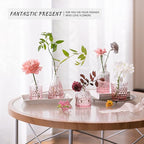 12Pcs Glass Bud Vase Set, Small Flower Vase for Centerpieces, Pink Bud Vases in Bulk, Mini Vintage Vase for Rustic Wedding Decorations