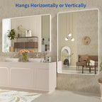 WEER White Bathroom Mirror 55X36 Inch, Rounded Rectangle White Metal Frame Mirror, Matte White Bathroom Vanity Mirror with Tempered Glass, Anti-Rust, Hangs Horizontally or Vertically