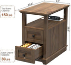 HIFYOBRO Narrow End Table with Flip Top Charging Station Set of 2, Side Table with 2 Drawers, Type-C & USB Port & Power outlets, Wooden Storage Cabinet for Living Room and Bedroom