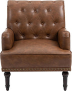 UIXE PU Leather Accent Chair, Modern Upholstered Armchair for Living Room, Comfy Arm Chair Single Sofa Reading Seat with Wooden Legs for Office Home Bedroom - Brown