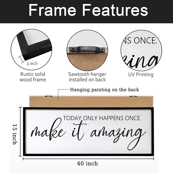 Today Only Happens Once Make It Amazing Framed Wall Art, 40''×15'' Rustic Religious Christian Lords Prayer Sign for God Jesus Christ Prayer, Horizontal Holy Inspirational Catholic Scripture Decor