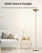 BoostArea Torchiere Floor Lamp Gold, 30W Super Bright LED Standing Lamp, 3000K Stepless Dimmable Pole Lamp with Rotary Switch, 70 Inch Tall Metal Modern Floor Lamps for Living Room/Bedroom/Office/Den