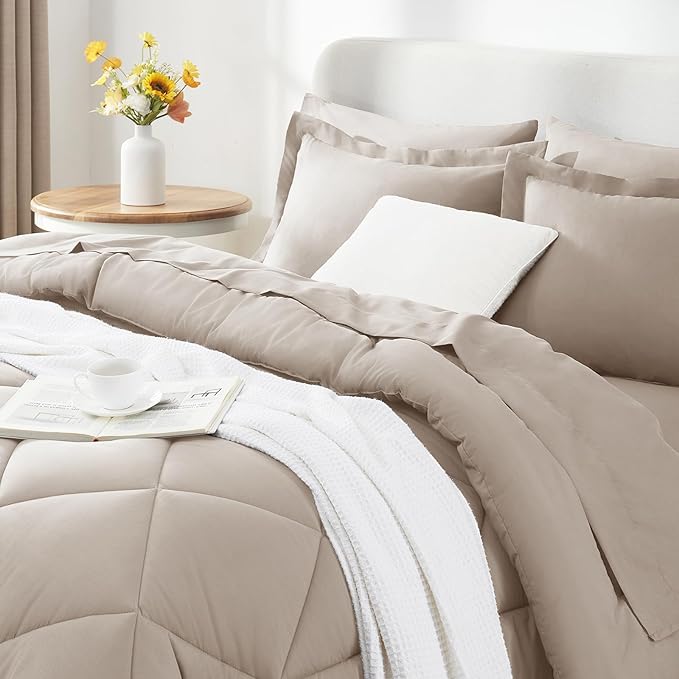 CozyLux King Size Comforter Set Linen - 7 Pieces Bed in a Bag King, Luxury Soft Bed Set for All Seasons, Bedding Set with Down Alternative Comforter, Sheets, Pillowcases & Shams