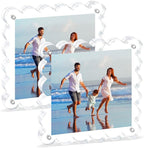 Acrylic Picture Frames .5×5inch 2Pack - Double-Sided Scalloped Photo Frame, 20mm Ultra-Clear Block, Modern Desktop Display for Home/Office Decor (2 Pack, 5X5)