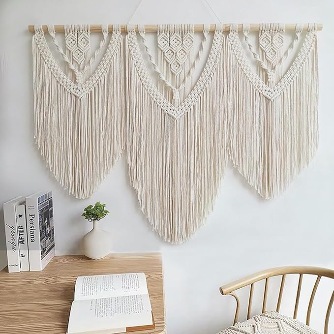 Achart Macrame Wall Hanging Large- Boho Wall Decor- large wall art- Wall Decor Living Room- Macrame Tapestry Boho Decor for Bedroom (Beige-C)