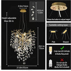 Modern Gold Crystal Tree Branches Chandelier,21 Inchs 6 Lights Modern Round K9 Crystal Chandeliers for Dining Room, Bedroom, Living Room, Foyer,Kitchen Island