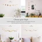 BASE ROOTS Moon Phase, Silver Wall Decor for Bedroom & Living Room, Bohemian Wall Decor, Handmade Hammered Metal 36" 13 Phases Moon, Celestial Wall Art, Gift for Women & Kids