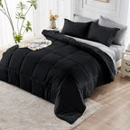 JOLLYVOGUE Twin Comforter Set, Ultra-Soft Bed in a Bag Twin Size 5 Pieces, Oeko-TEX Certified Bedding Set with Down Alternative Comforter, Sheets, Pillowcases & Shams, Black & Light Grey