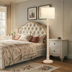 Floor Lamps for Living Room - 60" Resin Farmhouse Floor Lamp with 3 Color Temperatures - Vintage Standing Lamp Reading Light with Linen Shade Rustic Tall Lamp for Bedroom Office, Oatmeal Wash