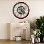 HOIBAI Large Wall Clock, 18 Inch Wall Clocks for Living Room Decor Farmhouse Vintage Rustic Kitchen Wall Decor Vintage Roman Big Oversized Wall Clock for Home Bedroom House Office, Moving Gears Clock