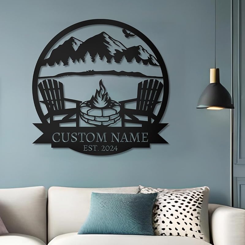 Personalized Camping Signs | Custom Metal Sign | Custom Mountain Campfire Sign | Custom Signs Outdoor Metal | Family Name Sign | Personalized Campfire Name Sign | Metal Wall Art | Camping Signs