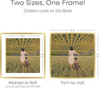 Homeforia 11x11 Picture Frame Gold, High End Metal 11 by 11 Square Frames with Mat 9 x 9 Photo, 11by11 Thin Poster Frame Matted to 9x9 inch Art, Wall Hanging Frames, Tempered Glass, Wall Kit, Set of 1