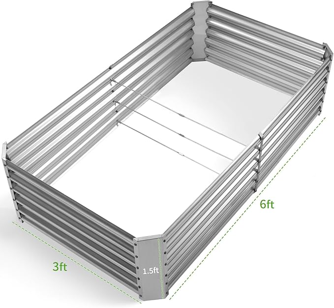 Land Guard Metal Raised Garden Bed for Gardening, 6x3x1.5ft Galvanized Raised Garden Bed, Planter Boxes Outdoor for Vegetables, Fruits and Flowers (Silver)