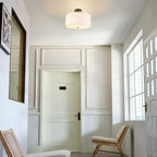 Globe Electric 61272 Maria 1-Light Flush Mount Ceiling Light, Dark Bronze, White Fabric Shade,Brown, Bulb Not Included