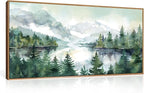 Celestdeco Watercolor Mountain Framed Canvas Wall Art Set, Boho Forest Wall Decor, Nature Green Pines Wall Painting, Forest Wilderness Artwork for Living Room, Bedroom, Dining Room, Office - 20"x40"x1