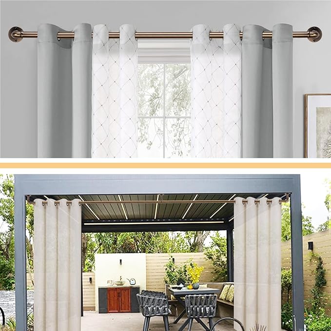 Industrial Curtain Rods 18 to 45 in,Blackout Curtain Rod,Adjustable Length,1 in Diameter Pipe,Wall or Ceiling Mounted,for Bedroom and Living Room (Antique Brass18” to 45”)