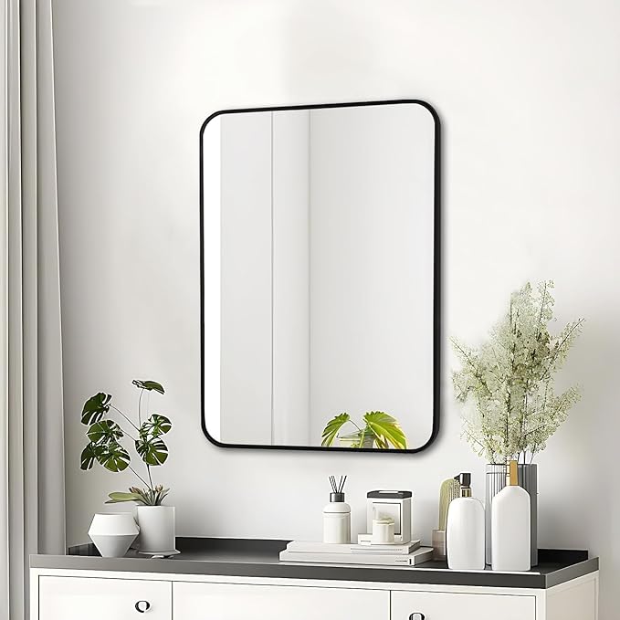 Fabuday Small Black Bathrrom Mirror for Over Sink - 16x24 Framed Rectangle Wall Mirror, Matte Metal Rectangular Vanity Mirrors for Bedroom, Living Room, Entryway, Hallway, Horizontally/Vertically