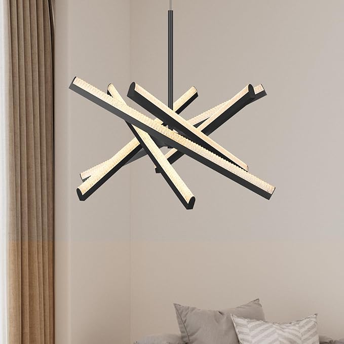 Kinglong Black Chandelier【Upgraded】,Modern Chandelier 6-Lights,Dimmable Acrylic LED Chandelier Lighting Fixture for Dining Room,Living Room,Bedroom,Entryway,Kitchen Island(L:20.07",W:17.32")