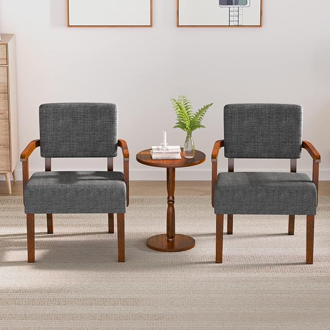 Accent Chair Set of 2 with Table, Living Room Chairs with Soft Seat and Armrests for Living Room Bedroom Reading Room Waiting Room, Grey (AC01)