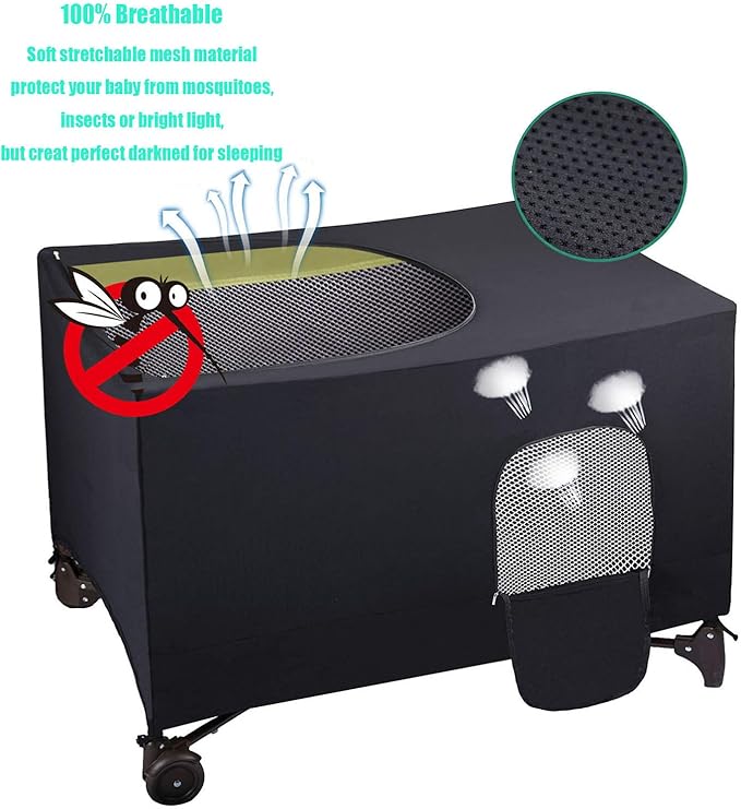 Crib Blackout Cover for Pack N Play - Travel Crib Cover, Breathable Baby Netting Cover/Tent for Indoor or Outdoor Portable Stretchy Blackout Tent, Net Curtains