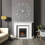 LEIKE 32" Large Modern Wall Clocks,Vintage,Round,Nearly Silent,Little Ticking,Battery Operated,Silver Metal Roman Numerals Clock for Living Room/Bedroom/Kitchen Wall Decor