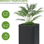 LEWIS&WAYNE Set of 2 Tall Planters for Outdoor Plants Handmade 24'' Wicker Tall Square Planter Box with Removable Liners Modern Planter for Indoor Outdoor Garden Patio Front Porch - Black