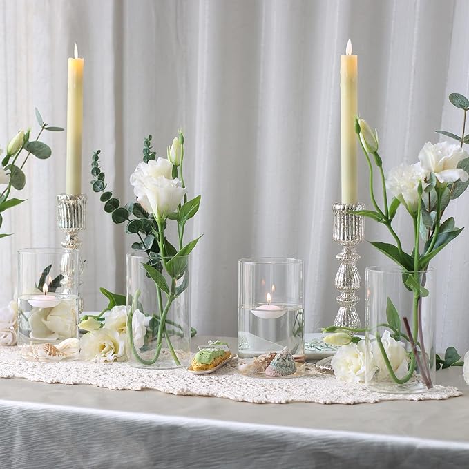 12Pcs Glass Cylinder vases for Centerpieces, 6 Inches Clear Bud Vases for Wedding Decorations,Floral Vase Bulk Flower vases,Tall Glass Hurricane Candle Holder for Table Shelf, Party.