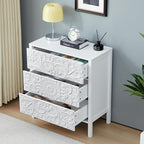White 3 Drawer Dresser, Wide Chest of Drawers with Storage, Accent Nightstand Cabinet Luxury Carving Dresser for Bedroom Hallway Living Room Entryway Office (1, White)