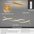 Modern Ceiling Pendant Light, with Remote Control Dimmable 3 Color Mode & Brightness Ceiling Lamp, Anti-Flicker Dining Light Fixture for Kitchen, Dining Room (Gold, 39IN)