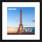 FIXSMITH 12x12 Picture Frame Set of 1, Photo Frame with HD Plexiglass, Display Pictures 8x8 with Mat or 12x12 Without Mat, Black Picture Frames Collage Wall Decor, Gallary Wall Frame